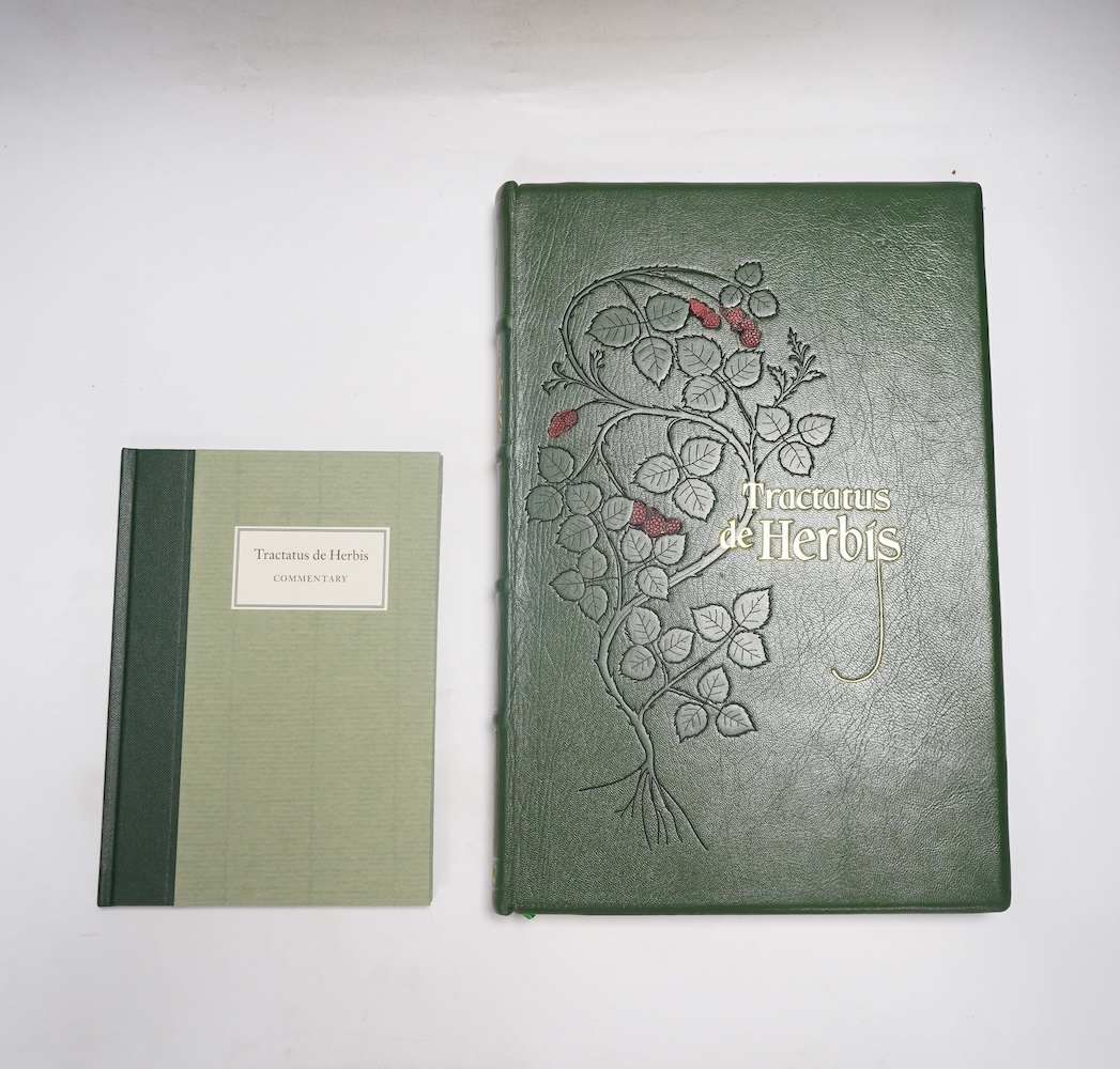 Folio Society - Tractatus de Herbis, British Library Egerton MS 747, one of 1000 copies, with separate Commentary Volume, in full goatskin leather with leather onlays, in original Solander cloth box, Folio Society, 2002.